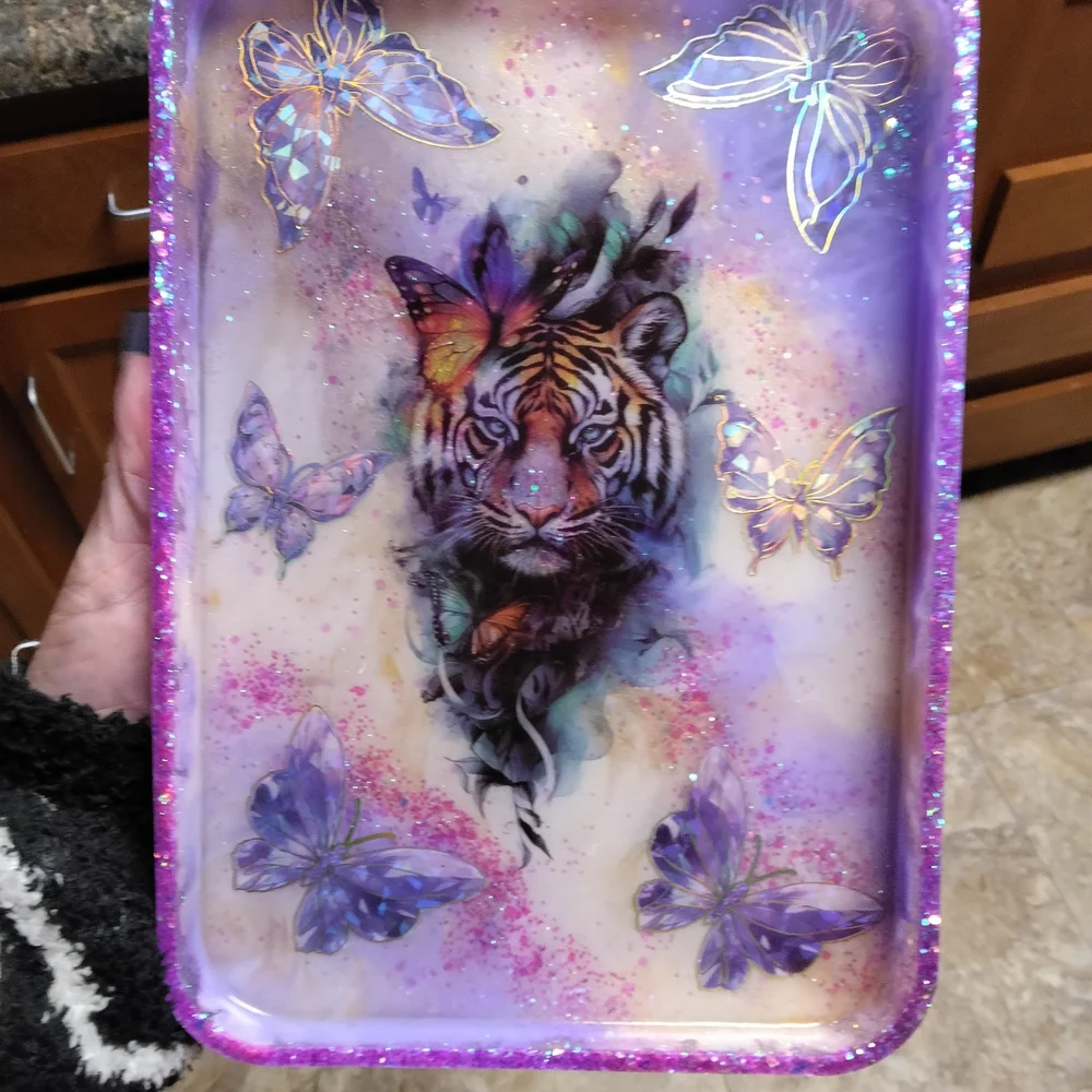 Purple Tiger and Butterfly Decorative Tray